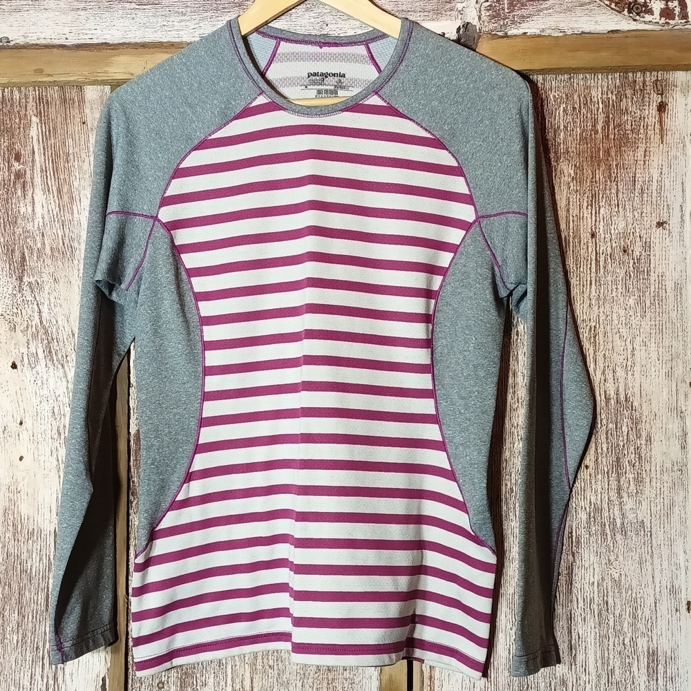 Patagonia long sleeve striped pink white gray jersey top M